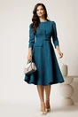 Rochie DY Fashion midi albastru petrol din stofa clos cu nasturi si curea, 2, dyfashion.ro