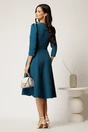 Rochie DY Fashion midi albastru petrol din stofa clos cu nasturi si curea, 3, dyfashion.ro