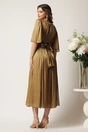 Rochie DY Fashion midi aurie din voal in clos cu tull la decolteu si crapatura pe picior, 2, dyfashion.ro