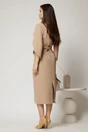 Rochie DY Fashion midi bej conica cu decolteu petrecut si maneci lalea, 2, dyfashion.ro