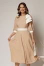 Rochie DY Fashion midi bej cu buline si funda ampla pe umar, 1, dyfashion.ro