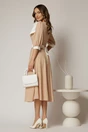 Rochie DY Fashion midi bej cu buline si funda ampla pe umar, 2, dyfashion.ro