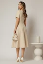 Rochie DY Fashion midi bej cu decolteu in V si curea in talie, 2, dyfashion.ro