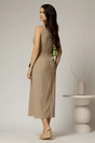 Rochie DY Fashion midi bej din in cu nasturi pe bust fara maneci, 2, dyfashion.ro