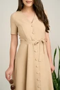 Rochie DY Fashion midi bej din material fluid in clos cu nasturi si cordon in talie, 3, dyfashion.ro