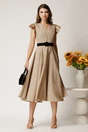 Rochie DY Fashion midi bej din stofa in clos cu buline si curea in talie, 3, dyfashion.ro