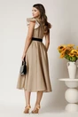 Rochie DY Fashion midi bej din stofa in clos cu buline si curea in talie, 2, dyfashion.ro