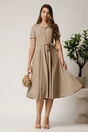 Rochie DY Fashion midi bej din stofa subtire cu cordon si buzunare, 3, dyfashion.ro