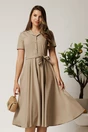 Rochie DY Fashion midi bej din stofa subtire cu cordon si buzunare, 1, dyfashion.ro