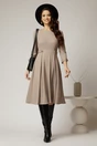 Rochie DY Fashion midi bej din tricot cu nasturi decorativi pe talie, 3, dyfashion.ro