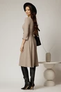 Rochie DY Fashion midi bej din tricot cu nasturi decorativi pe talie, 2, dyfashion.ro