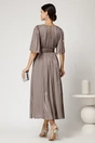 Rochie DY Fashion midi bej din voal in clos cu aspect sidefat si maneci sparte, 2, dyfashion.ro