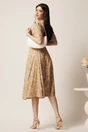 Rochie DY Fashion midi bej in clos cu imprimeuri albe si curea in talie, 2, dyfashion.ro