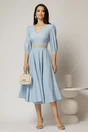 Rochie DY Fashion midi bleu cu banda decorativa pe talie si mansete, 3, dyfashion.ro