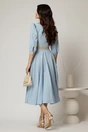 Rochie DY Fashion midi bleu cu banda decorativa pe talie si mansete, 2, dyfashion.ro