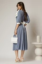 Rochie DY Fashion midi bleu cu buline si funda ampla pe umar, 2, dyfashion.ro