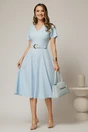 Rochie DY Fashion midi bleu cu decolteu in V si curea in talie, 3, dyfashion.ro