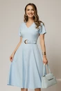 Rochie DY Fashion midi bleu cu decolteu in V si curea in talie, 1, dyfashion.ro