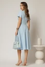 Rochie DY Fashion midi bleu cu decolteu in V si curea in talie, 2, dyfashion.ro