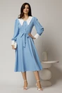 Rochie DY Fashion midi bleu cu guler si mansete in contrast, 3, dyfashion.ro