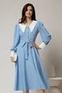 Rochie DY Fashion midi bleu cu guler si mansete in contrast, 1, dyfashion.ro