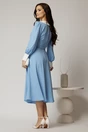 Rochie DY Fashion midi bleu cu guler si mansete in contrast, 2, dyfashion.ro