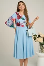 Rochie DY Fashion midi din crep bleu cu imprimeuri pe bust