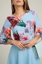 Rochie DY Fashion midi din crep bleu cu imprimeuri pe bust