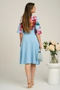 Rochie DY Fashion midi din crep bleu cu imprimeuri pe bust