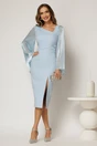 Rochie DY Fashion midi bleu cu maneci din voal ample si decolteu asimetric, 3, dyfashion.ro