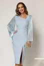 Rochie DY Fashion midi bleu cu maneci din voal ample si decolteu asimetric, 1, dyfashion.ro