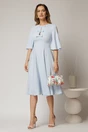 Rochie DY Fashion midi bleu cu maneci evazate si funde pe bust, 3, dyfashion.ro