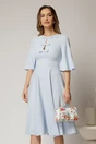 Rochie DY Fashion midi bleu cu maneci evazate si funde pe bust, 1, dyfashion.ro