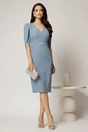 Rochie DY Fashion midi bleu cu maneci lalea si accesoriu talie, 3, dyfashion.ro