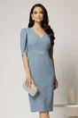 Rochie DY Fashion midi bleu cu maneci lalea si accesoriu talie, 1, dyfashion.ro