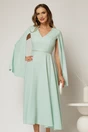 Rochie DY Fashion midi bleu cu maneci lungi crapate si aplicatii in talie, 1, dyfashion.ro