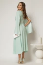 Rochie DY Fashion midi bleu cu maneci lungi crapate si aplicatii in talie, 2, dyfashion.ro