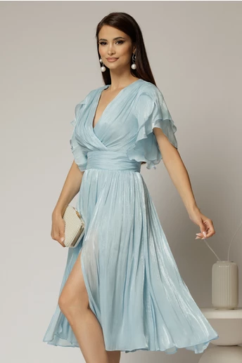 Rochie DY Fashion midi bleu cu manecile suprapuse si decolteu petrecut