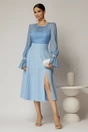 Rochie DY Fashion midi bleu de ocazie cu voal la bust, 3, dyfashion.ro
