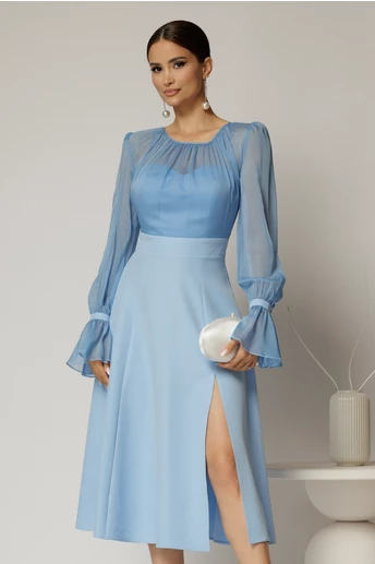 Rochie DY Fashion midi bleu de ocazie cu voal la bust