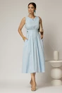 Rochie DY Fashion midi bleu din bumbac cu nasturi si cusaturi pe talie, 3, dyfashion.ro