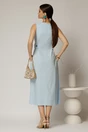 Rochie DY Fashion midi bleu din bumbac cu nasturi si cusaturi pe talie, 2, dyfashion.ro