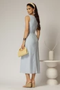 Rochie DY Fashion midi bleu din in cu nasturi pe bust fara maneci, 2, dyfashion.ro