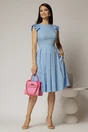 Rochie DY Fashion midi bleu din poplin in clos cu volane la umeri, 3, dyfashion.ro