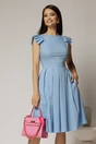 Rochie DY Fashion midi bleu din poplin in clos cu volane la umeri, 1, dyfashion.ro