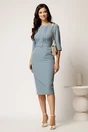 Rochie DY Fashion midi bleu din stofa conica cu pliuri pe bust si curea in talie, 2, dyfashion.ro
