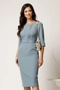Rochie DY Fashion midi bleu din stofa conica cu pliuri pe bust si curea in talie, 1, dyfashion.ro