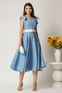 Rochie DY Fashion midi bleu din stofa in clos cu buline si curea in talie, 3, dyfashion.ro