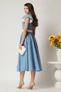Rochie DY Fashion midi bleu din stofa in clos cu buline si curea in talie, 2, dyfashion.ro
