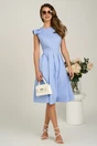 Rochie DY Fashion midi bleu din poplin in clos cu volane la umeri, 4, dyfashion.ro